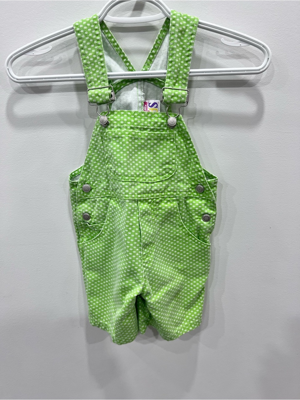 Vintage Sears SPX Kids Green Floral Shortalls Overalls Size 3